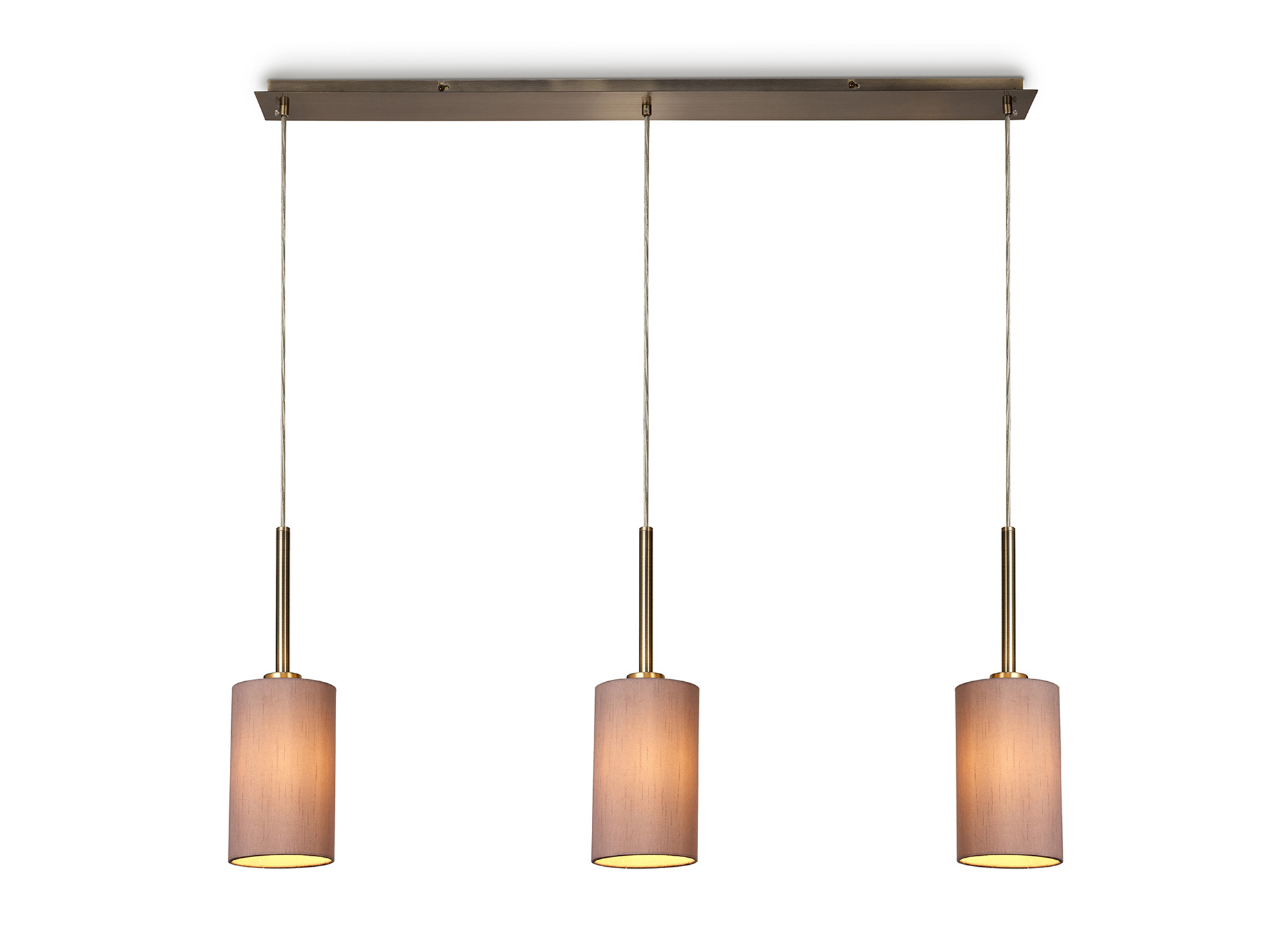 DK0772  Baymont 12cm Shade 3 Light Pendant Antique Brass, Taupe/Halo Gold